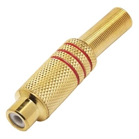 Plug Especial Jack Rca Femea Metalico Gold Vermelho Mola