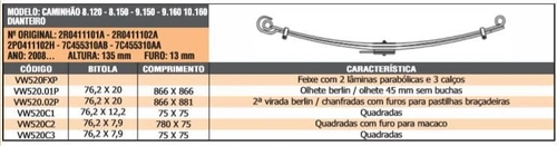 Mola Parabólica 2ª VW Caminhão 8120 8150 - Dianteira