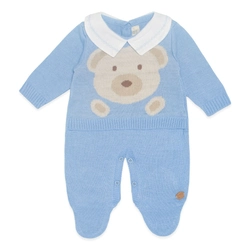 Macacão Manga Longa Tricot Ursinho Azul com Gola Masculino