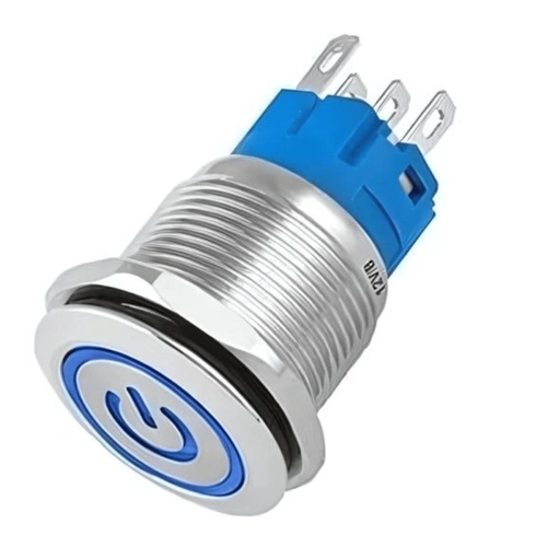 Botao On/off Nwt Com Led Azul 19mm 220v 3a 12v Prata