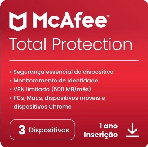 Total Protection Mcafee 3 Dispositivos 1 Ano Esd - Mtp31bam3