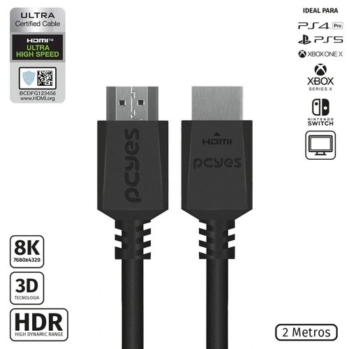 Cabo Hdmi Ultra 2.1 28awg 8K Puro Cobre Pcyes 2 Metros - Phm8k-2