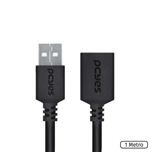 Cabo Extensor Pcyes USB A 2.0 Macho para USB A 2.0 Fêmea 28AWG 1 Metro - PUAMF2-1