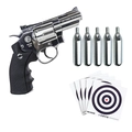 (Kit) Revólver Pressão Airgun Wingun 708S 2Pol. CO2 4,5MM + 10 Cilindros de Co2 + 40 Alvo Treino 14cmx14cm Azul (Rossi)