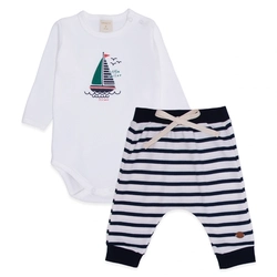 Conjunto Body Manga Longa e Calça Listrada Suedine Masculino – Navy