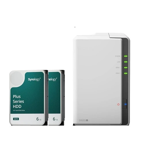 Servidor NAS Synology DiskStation DS223J 2 Baias Com 12TB  (2 HDD Synology 6TB)