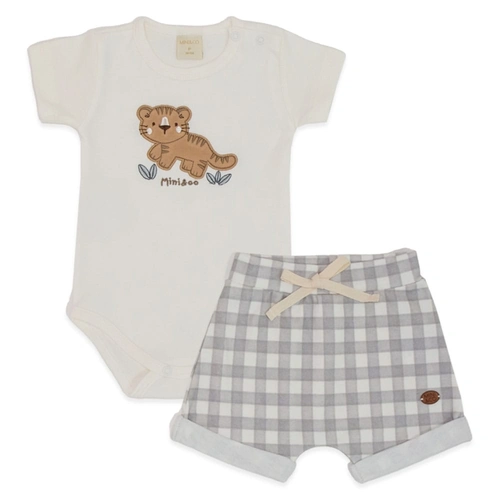 Conjunto Body Manga Curta e Shorts Barra Virada Suedine Masculino - Roar