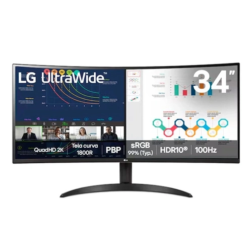 Monitor Lg Ultrawide Curvo Quadhd 2k De 34” Pbp Srgb 99% Hdr10 100hz - 34wr50qk-b
