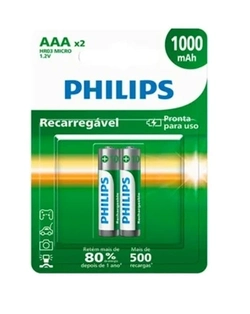 Pilha Recarregável AAA Philips 1000mah ( palito ) com 2 unidades.