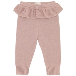 Calça Tricot Babado e Laço Rosa - Feminina