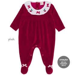 Macacão Manga Longa com Gola Babado Plush e Suedine Feminino – Cerejinhas