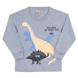 Camiseta Manga Longa Dinossauro Mescla Randa Mundu - Masculina