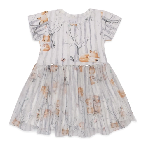 Vestido Estampado Raposinha Malha e Tule Kiki Xodó - Feminino