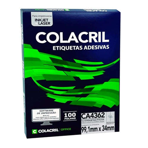Etiqueta Adesiva Colcaril A4 CA4362 99,1 X 34mm com 100 Folhas
