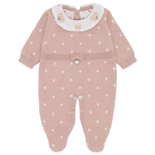 Macacão Manga Longa Rosa Poá Gola Bordada - Feminino