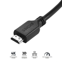 Cabo Hdmi 2.0 Macho 4k/60hz - Preto - 1 Metro - Phm20-1