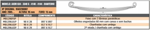 Mola Parabólica 3ª MB Axor 6X4 3340S 4140 4144 - Dianteira