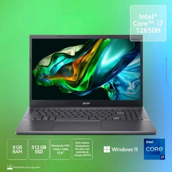 NOTEBOOK ACER ASPIRE 5 15,6 FHD A515-57-76MR/ I7-12650H/ 8GB/ 512GB SSD/ WIN 11 HOME
