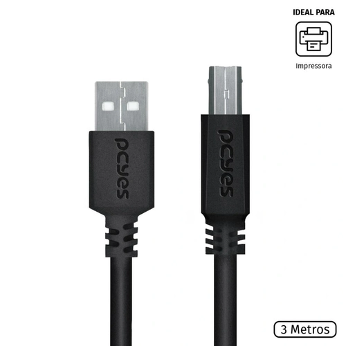 Cabo para Impressora Usb a 2.0 Macho para Usb b 2.0 Macho 28awg Puro Cobre 3 Metros - Puabm2-3