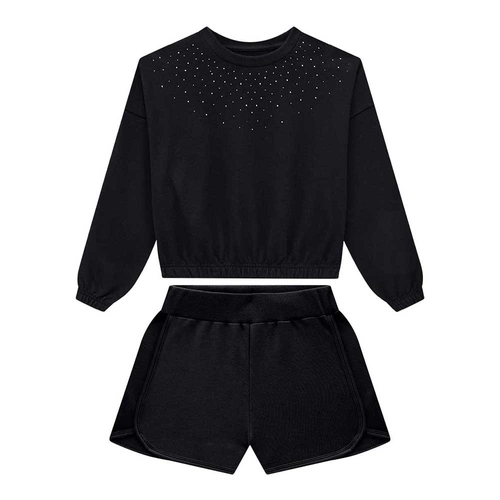 Conjunto Blusão e Short em Moletinho Strass Nina Go! - Feminino