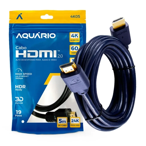 Cabo Hdmi 2.0 Aquário 4k05 4k 3d 19 Pinos - 5 Metros