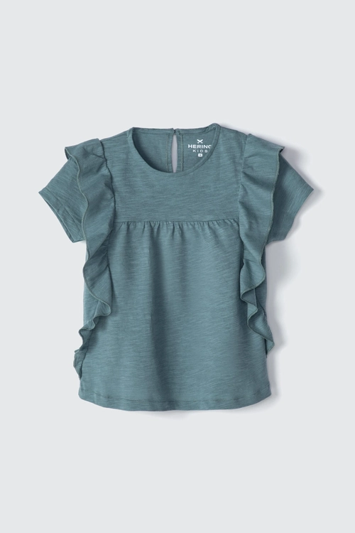 Blusa Manga Curta Babados Verde Hering - Feminino