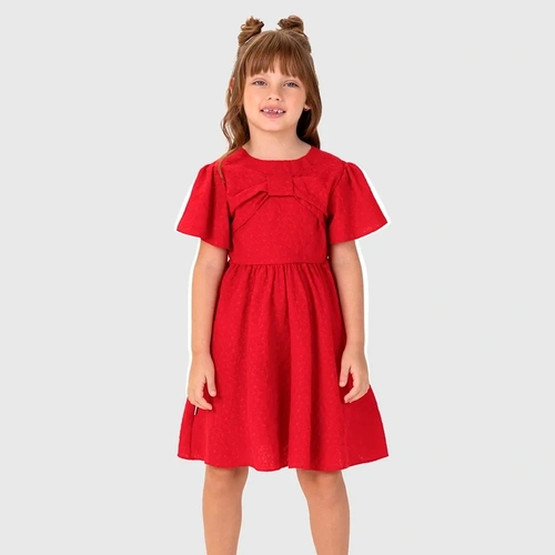 Vestido Manga Curta Malwee Em Laise Feminino - Vermelho