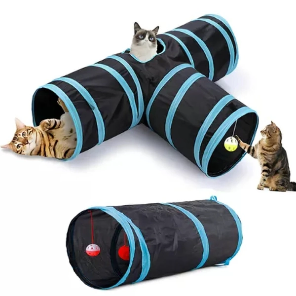 Brinquedo Túnel de Gato em T Dobrável - Azul