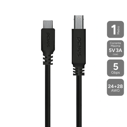 Cabo Usb Tipo-c P/ Usb b 3.0 - Preto - 1 Metro - P3ucbp-1