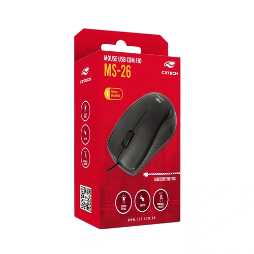 Mouse Optico Usb 1000dpi 3 botoões cabo 2 metros Ms-26 - C3tech