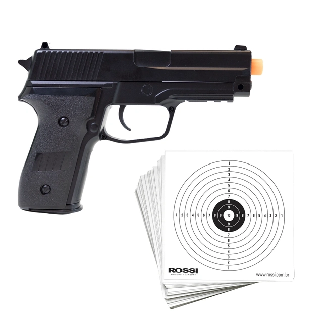 Kit Pistola Airsoft VG P226 2124 Mola 6,MM + 5un de Alvos 14cmcX14cm  (Rossi)