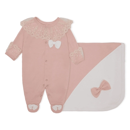 Kit Saída Maternidade Renda e Laço Salmão Mescla Baby - Feminino