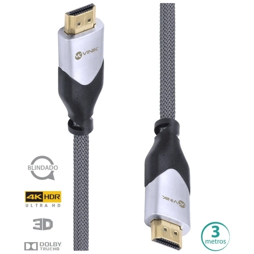 Cabo Hdmi 2.0 4K Ultra HD Blindado em Nylon 3 Metros Vinik - H20b-3