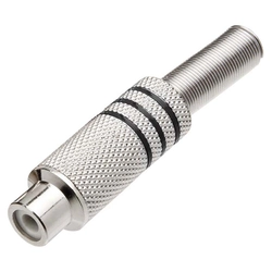 Plug Especial Jack Rca Femea Metalico Niquel Preto Com Mola