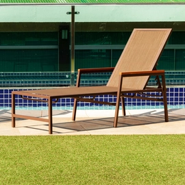 Espreguiçadeira  com madeira em Tela Sling  e Alumínio com pintura Epóxi Caribe