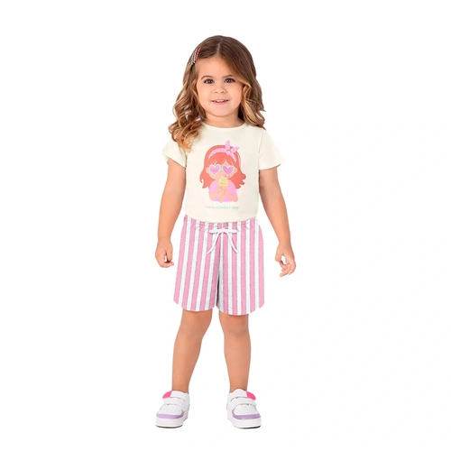 Conjunto Camiseta Manga Curta e Shorts Malwee Have a Sweet Day Feminino - Bege