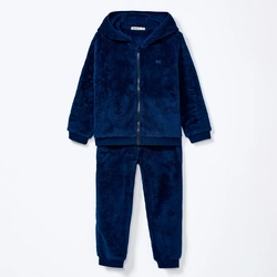 Conjunto em Fleece Peluciado com Orelhinhas no Capuz Marinho Hering - Masculino