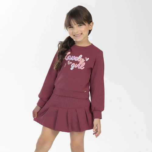 Conjunto Blusa Manga Longa e Saia Bordado Lovely Girl Cativa - Feminino