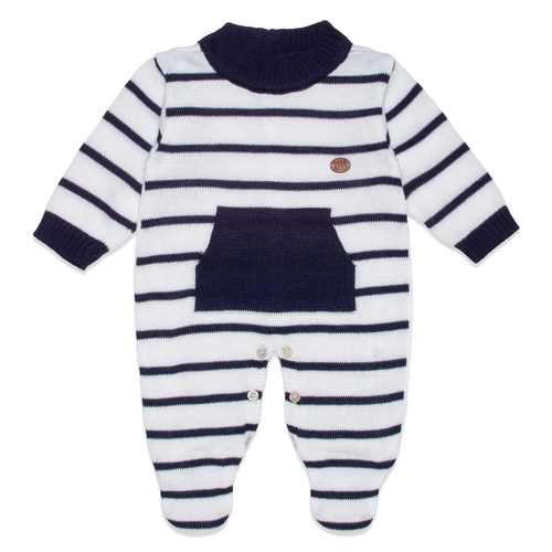 Macacão Manga Longa Tricot Listrado com Bolso Masculino – Marinho