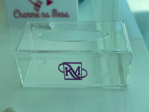 Caixa Luvas/Papel/máscara Cristal - Logo alto relevo inicial ou desenho