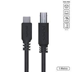 Cabo para Impressora Usb Tipo c para Usb b 2.0 1 Metro Preto - Pucbp-1