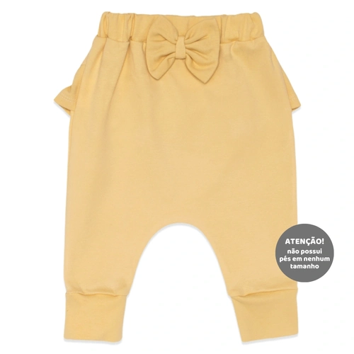 Calça Avulsa Pala, Babado e Laço Suedine Amarela Feminina – Elefantinha