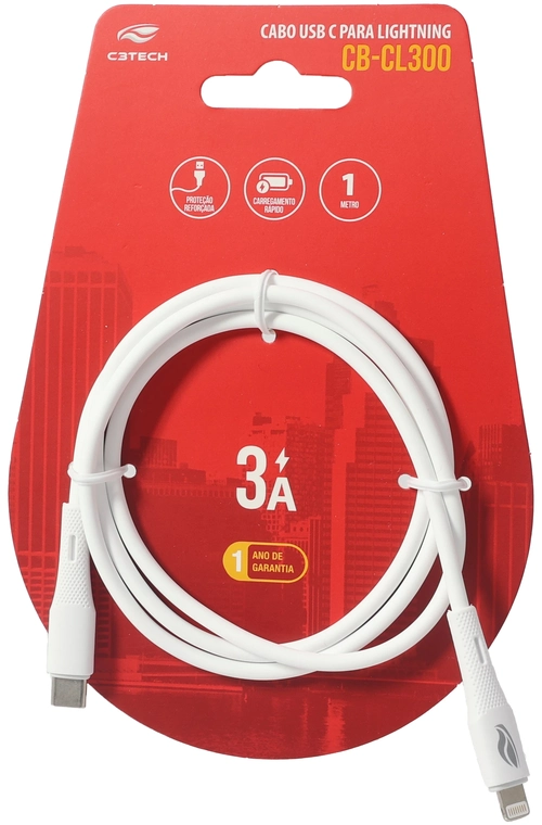 Cabo USB-C Tipo-C Ligthning C3tech 1M Branco - CB-CL300W