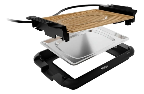 CHURRASQUEIRA ELETRICA PHILCO PCQ10A ANTIADERENTE GOLD 1200W PRETO