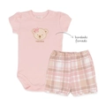 Conjundo Body Manga Curta Bordado e Shorts Suedine Feminino - Brinquedos Femininos