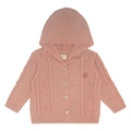 Casaquinho Tricot com Capuz Rosa Trançado Feminino