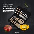 Kit Churrasco 9 Peças Aço Inox e Estojo Garfo Faca Amolador Tábua Resistente Grillrelax