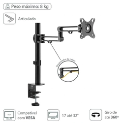 Suporte Articulado para Monitor de 17 a 32 Com Rotação 360° - Sm400a
