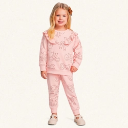 Conjunto Moletom Babado Lacinhos Rosa Fakini - Feminino