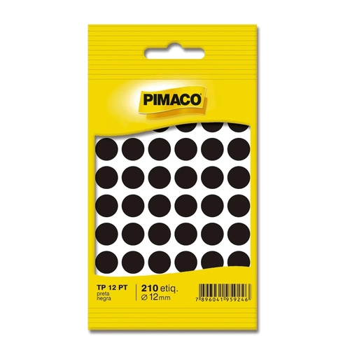 Etiqueta Adesiva TP-12 12mm Preta - Pimaco
